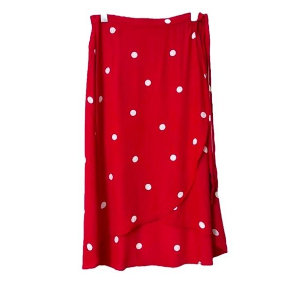 LOFT Women's Red & White Polka Dot Wrap Tie Waist Midi Skirt Size 8 - Picture 9 of 10